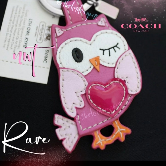 Coach NWT RARE VINTAGE Hot Pink Owl Keychain - Picture 1 of 6
